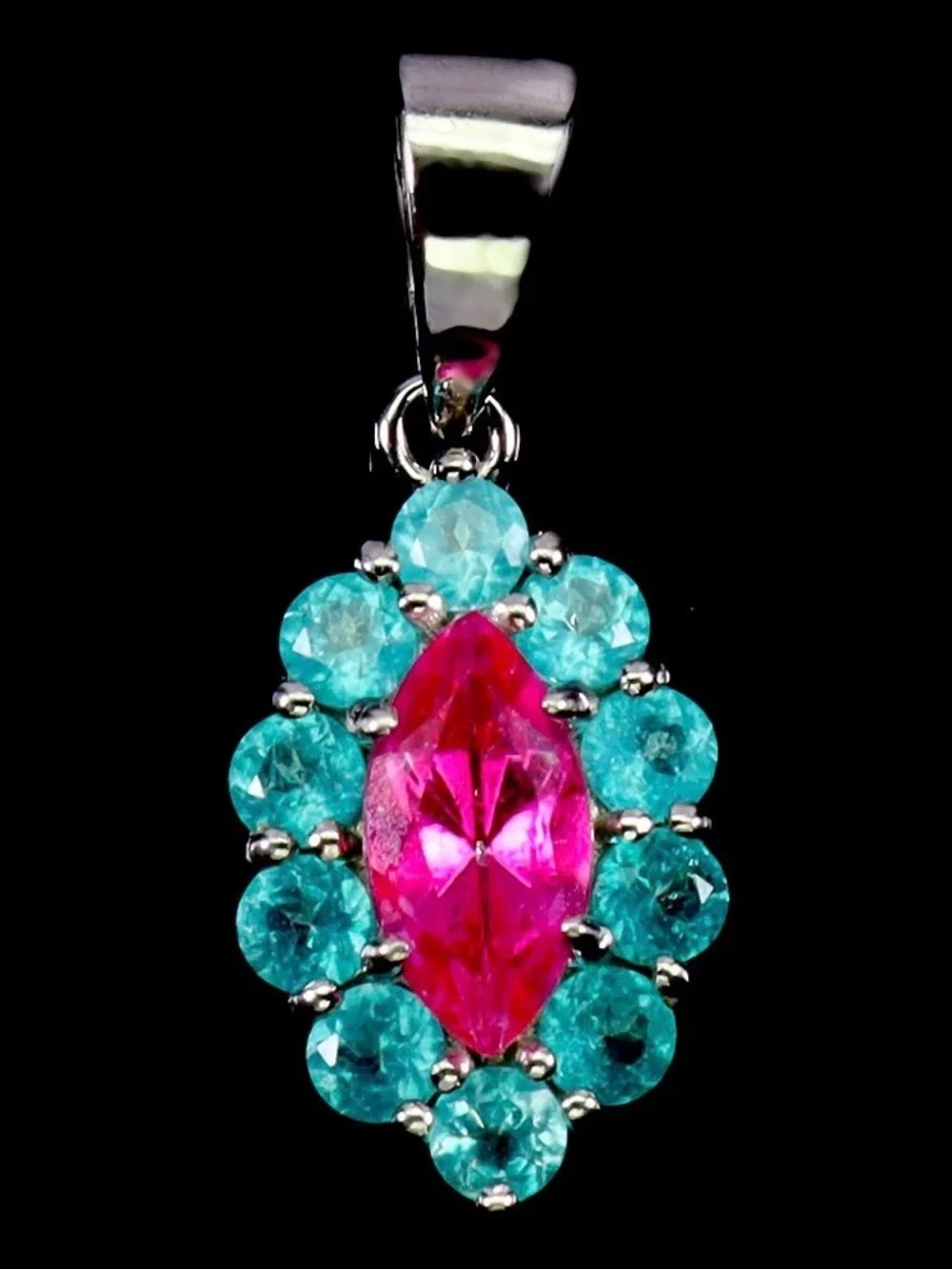 Exquisite Natural Paraiba Blue & Pink Topaz 1.60CT Pendant Necklace 925 SS 18”